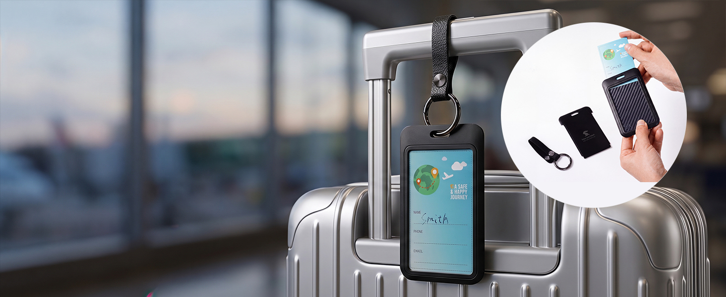 TRSC001CF-Tracking card attached to travel luggage