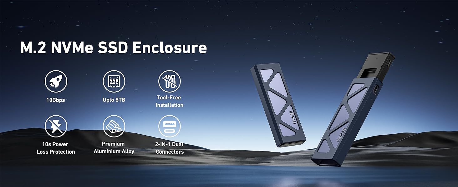 BENFEI Tool-Free 10Gpbs M.2 NVME SSD Enclosure