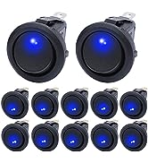 mxuteuk 12pcs 12V Round Rocker Switch Lighted SPST Switch, Blue LED Light up Toggle On-Off Switch...