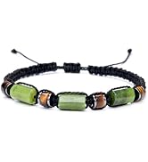 Adjustable Braided Bracelet with Natural Jade and Tiger's Eye Stone