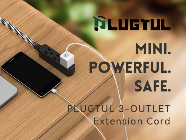 short Braided Extension cord 3 outlet black extension cord