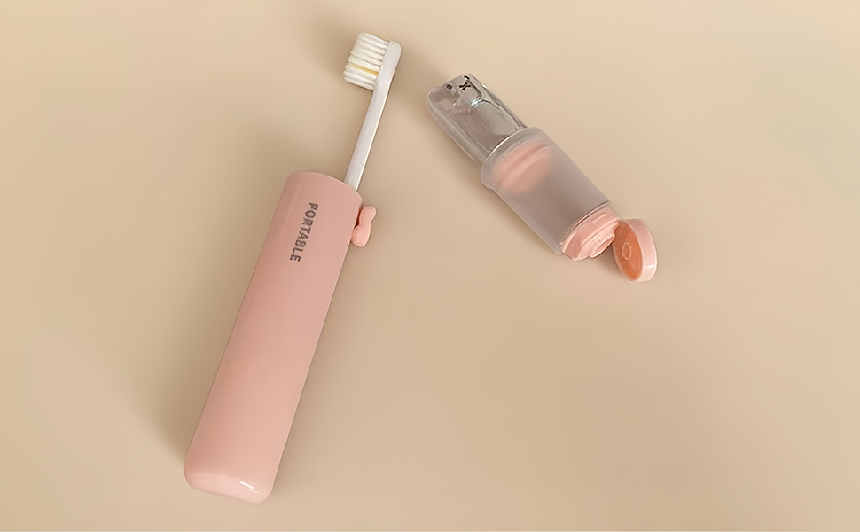 2 in 1 Portable Travel Toothbrush with Cover and Toothpaste Case, Foldable and Replaceable Heads