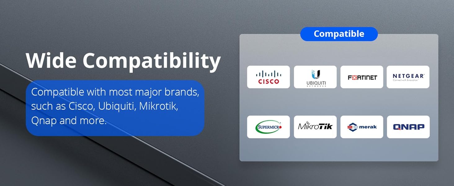 40G DAC Cable wide compatibility, such as Cisco, Ubiquiti, Negtear and more.