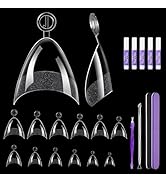 Short Almond Nail Tips, 240 Pcs Half Cover Acrylic Fake Nails Almond Shape, Pre-Shape Clear False...