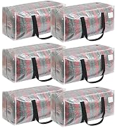 VTSVTS 6 Pcs Reusable Clear Large Moving Bags, Storage Bags with Zipper &amp; Black Reinforced Side H...