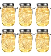 GIGALUMI Hanging Mason Jar Solar Lights, 6 Pack 30 Led Tinplate Lids Hanging Solar Lanterns Outdo...