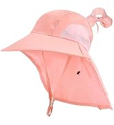 Kids Sun Hat Neck Flap UV-Protection Wide Brim Quick-Drying Breathable Summer Beach Hat Adjustabl...