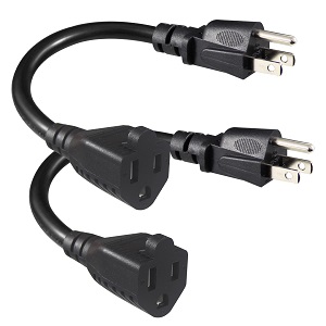 Black Short Power Extension Cord - 6inch 3 Prong Mini Indoor Grounded Extension Cord