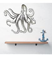 AMAJY Rustic Metal Octopus Wall Hanging Plaque – Intricate Hand-Hammered Design with Eight Tentac...