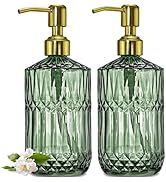JASAI 2Pack 18Oz Green Glass Soap Dispenser with Gold Rust Proof Pump, Refillable Dish Soap Dispe...