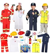 IVENRXIU Toddler Dress Up Clothes, Kids Role Play Costumes 4 In 1 Set-Police Doctor Fireman Engin...