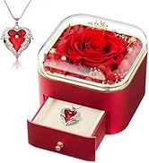 Xyulaan Red Preserved Rose with Necklace, Eternal Roses I Love You Gifts for Her 20th for Wife Bi...
