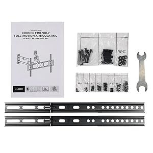 SET OF ESSENTIAL MOUNTING ACCESSORIES Corner-Friendly Full-Motion Articulating TV Wall Mount