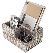 MyGift TV Remote Control Holder, Wood Desktop Office Stationery Organizer Tray with 3 Compartment...