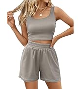 Trendy Queen Two Piece Summer Outfits 2 Piece Sets 2025 Sleeveless Matching Lounge Crop Top High ...