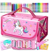 Washable Markers Set with Glitter Unicorn Pencil Case, Art Supplies for Kids Ages 5-6-8, Birthday...