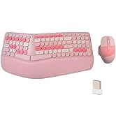 Wireless Ergonomic Keyboard and Mouse Combo with PU Wrist Rest, Carpal Tunnel Keyboard, 2.4G Colo...
