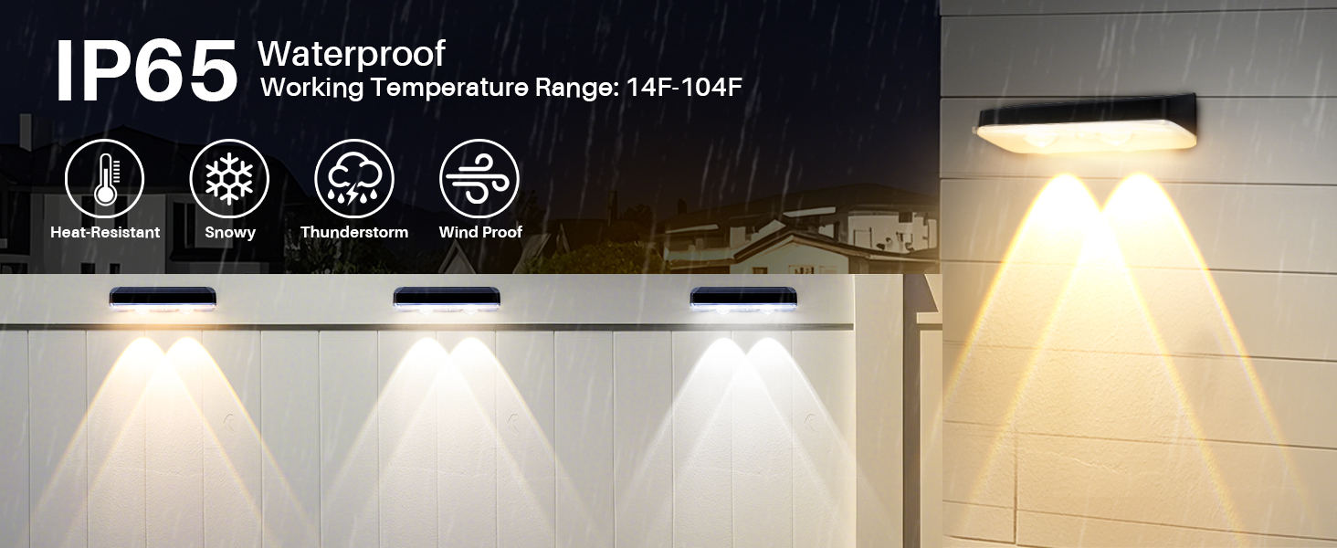 Solar Fence Lights with 3 Modes Bright LED Lens Outdoor Solar Wall Light for Deck