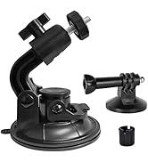 Black security camera wall mount shown in multiple angles, demonstrating swivel and adjustment capabilities.