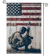 Kneeling Soldier Veteran Garden Flag with American Flag, Military Memorial Outdoor Yard Banner 12...