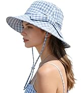 Women's Summer Plaid Sun Hat 100% Cotton Beach UV Protection Fishing Hat