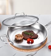 DELARLO Tri-Ply Stainless Steel 12inch Frying Pan With Lid, Oven safe induction Large skillet