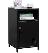ALBAD Compact Metal Nightstand with Lockable Cabinet and Open Shelf, Modern Bedside Table, Versat...