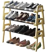 TIFFLOI Stackable Shoe Rack Organizer, 3 Tier Shoe Rack for Closet, Bamboo Free Standing Shoe Sto...