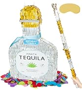 PCFING 21.6 Inch Tequila Bottle Piñata with 30 Inch Piñata Stick Blindfold Confetti for 21st Adul...