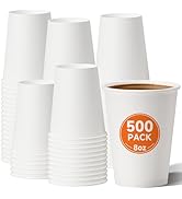 METAPRINT 500 Pack Coffee Cups 8 oz White Disposable Paper Cups, Hot Beverage Drinking Cup for Pa...