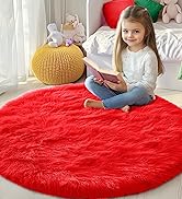 PAGISOFE Area Rugs for Bedroom,Red Round Rug,Circle Rugs for Girls Room,Fluffy Carpets,Shaggy Rug...