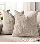 decorUhome Pack of 2 Spring Slubby Chenille Couch Throw Pillow Covers 18x18 Inch Neutral Soft Dec...