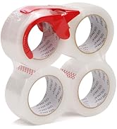 QILIMA 4 Pack Heavy Duty Clear Packing Tape with Dispenser, Packing Tape Refills for Industrial S...