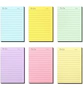 Newplenty 6 Pack to Do List Sticky Notes,4X6 in Lined Sticky Notes,300 Sheets Bright Color Self-S...