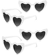 PLULON Heart Sunglasses for Women Bride White Heart Shaped Funny Classic Vintage Rhinestone Love ...