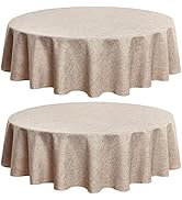 Fitable Faux Linen Round Tablecloths 60 Inches - 2 Pack Neutral Table Clothes Faux Burlap Table C...