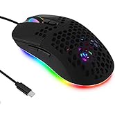 Wired USB C Gaming Mice,Lightweight Honeycomb Shell,7 Buttons,7200DPI,5 RGB Backlit for Apple Mac...