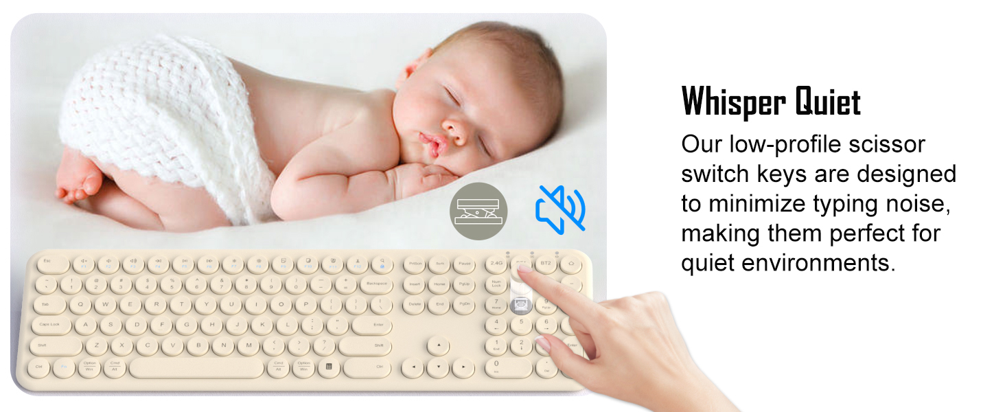 Quiet Bluetooth Keyboard - Multi-Device Aesthetic Wireless Keyboard