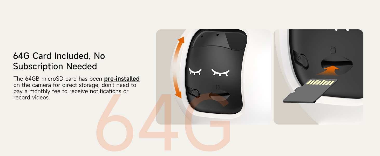 CINMOORE 3K Indoor Camera 5G Wi-Fi Cam AI Detection Motion Tracking 64GB Card Pre-installed