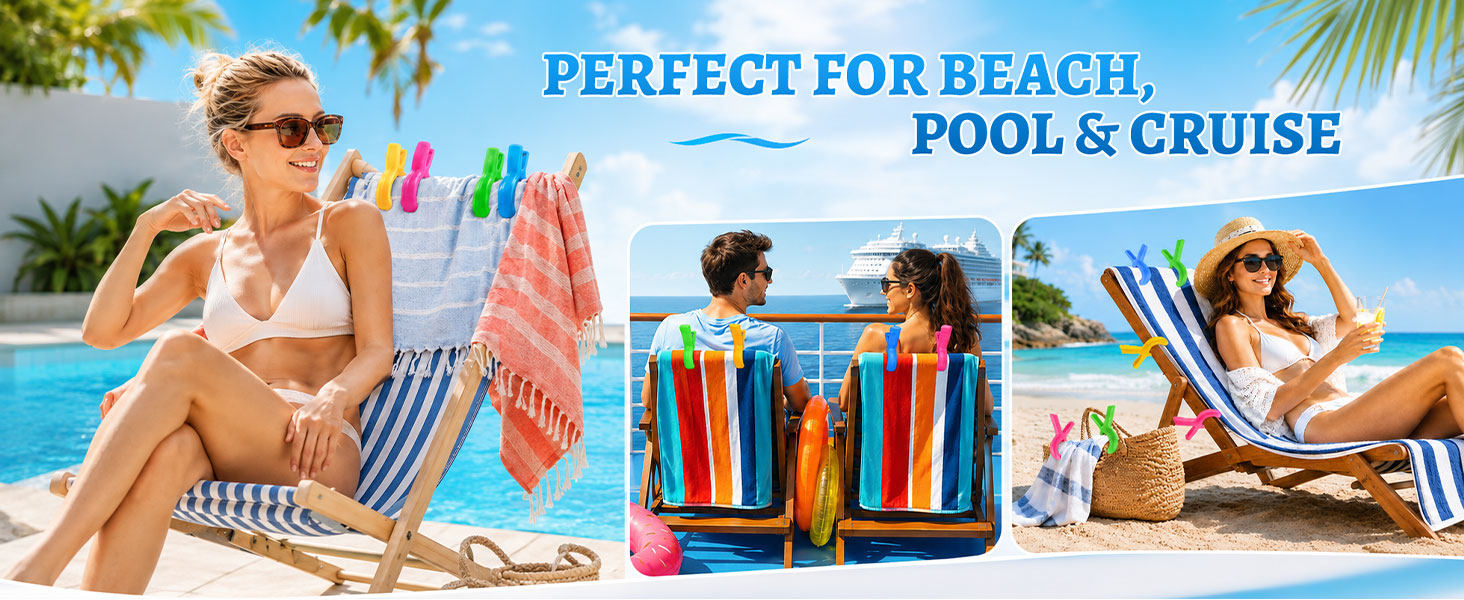 Beach towel clips for towels, hats, bags and outdoor accessories