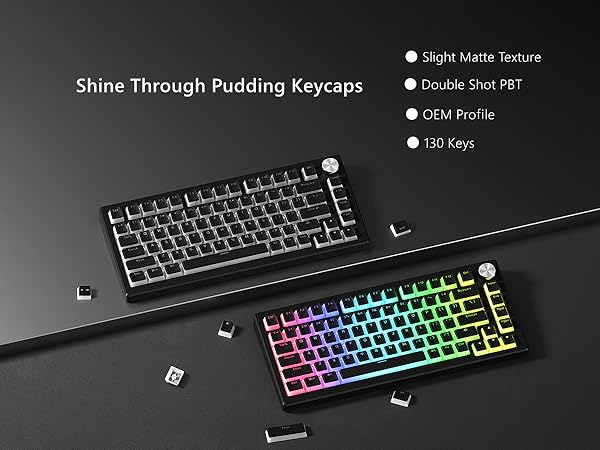 Womier Pudding Keycaps,PBT Keycaps 100 percent keyboard 130 Keys,Shine Through Keycaps