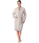 bearberry Checkerboard Robe Cozy Lightweight Soft Plush Robe Hoodless Sleepwear Nightgown with Po...