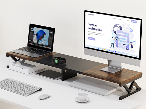 dual monitor stand with keyboard storage