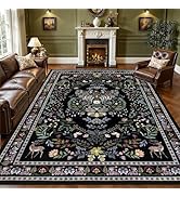 8x10 Area Rugs Living Room Rug: Vintage Washable Rug Floral Soft Carpet Indoor Floor Non-Slip Boh...