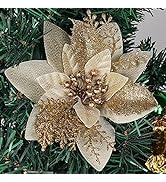 RECUTMS Christmas Tree Ornaments 10Pcs Glitter Poinsettia,Artificial Poinsettia Flowers Xmas Tree...