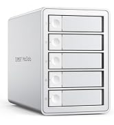 Five-bay external hard drive enclosure in silver and white, featuring individual drive bays with front-access slots.