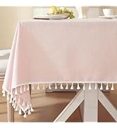 Laolitou Pink Tablecloth Cotton Linen Waterproof Spring Tablecloths Burlap Rustic Table Cloths fo...