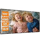 100 - inch Projector Screen, White Soft Projection Screen for Indoor and Outdoor Use, 4K HD 16:9 ...