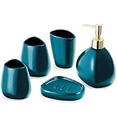 Toothbrush Holders 5 Pcs Blue Bathroom Accessories Set with Soap Dispenser, Soap Dish, Toothbrush...