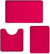 Red Bath Mats - Memory Foam Bath Rug Set, Non-Slip, Absorbent Shaggy Toilet Rugs, Perfect Plush B...